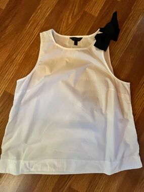 J.Crew White Sleeveless Top with Black Shoulder Bow- Women's Size 12
